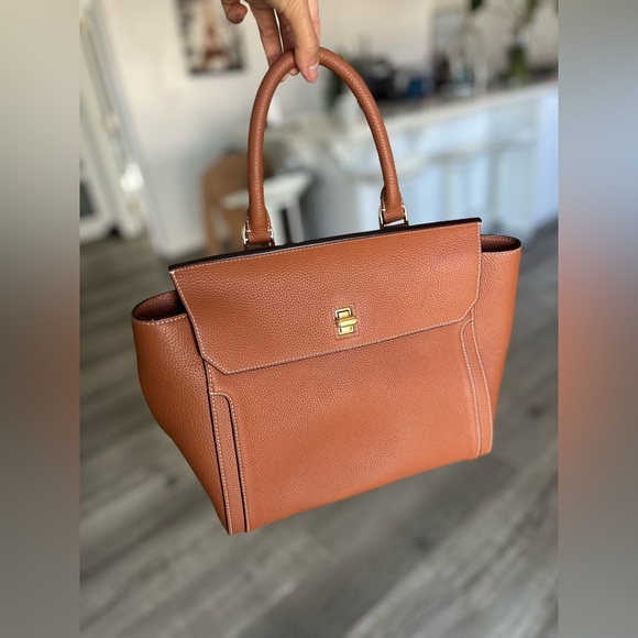 Dissona Italy Leather Satchel/Handbag with Shoulder Straps, Camel Brown - Picture 1 of 7